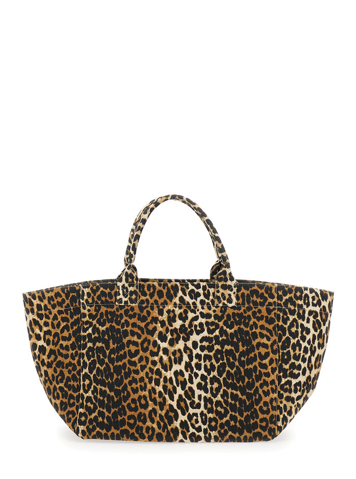 Brown Tote Bag With Graphic Print On The Front And All-Over Animal Motif Cotton Women