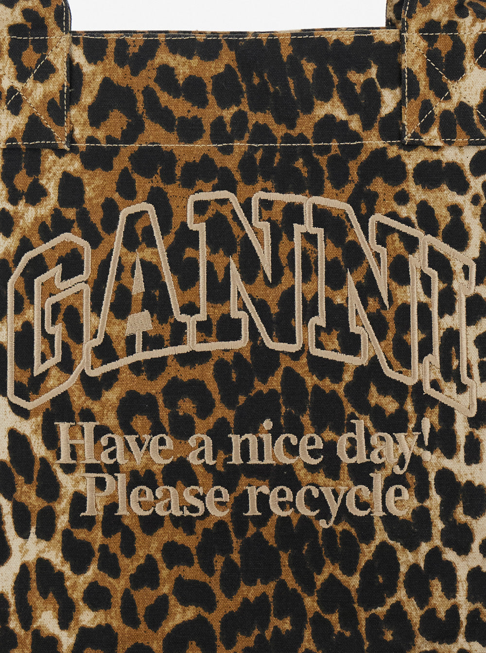 Brown Tote Bag with Graphic Print on the Front and All-Over Leopard Motif in Cotton Woman
