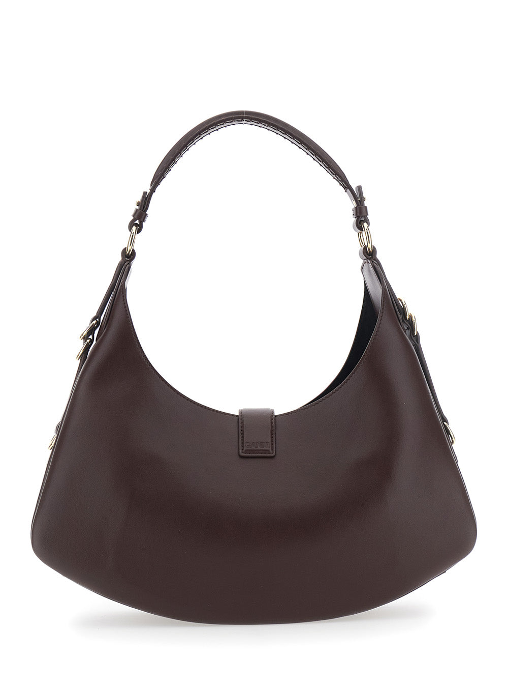 Kat Small Brown Shoulder Bag With Adjustable Handle And Logo Plate On The Front Leather Women