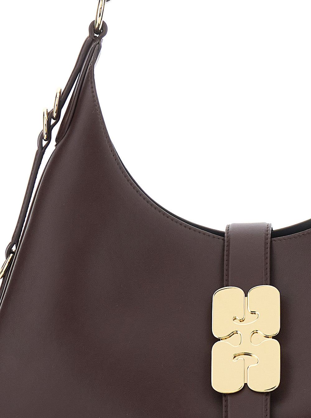 Kat Small Brown Shoulder Bag With Adjustable Handle And Logo Plate On The Front Leather Women