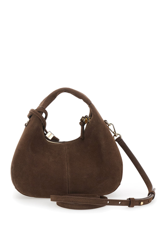 Handbag GANNI with Adjustable and Removable Shoulder Strap Suede Mirror on the Front Brown Women Hand Bags