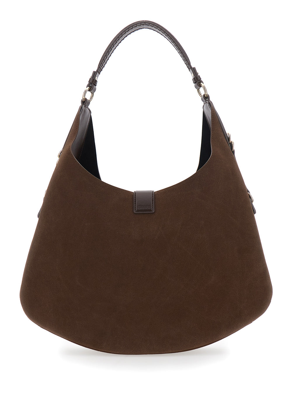 Kat Large Brown Shoulder Bag With Butterfly Plaque On Front Suede Women