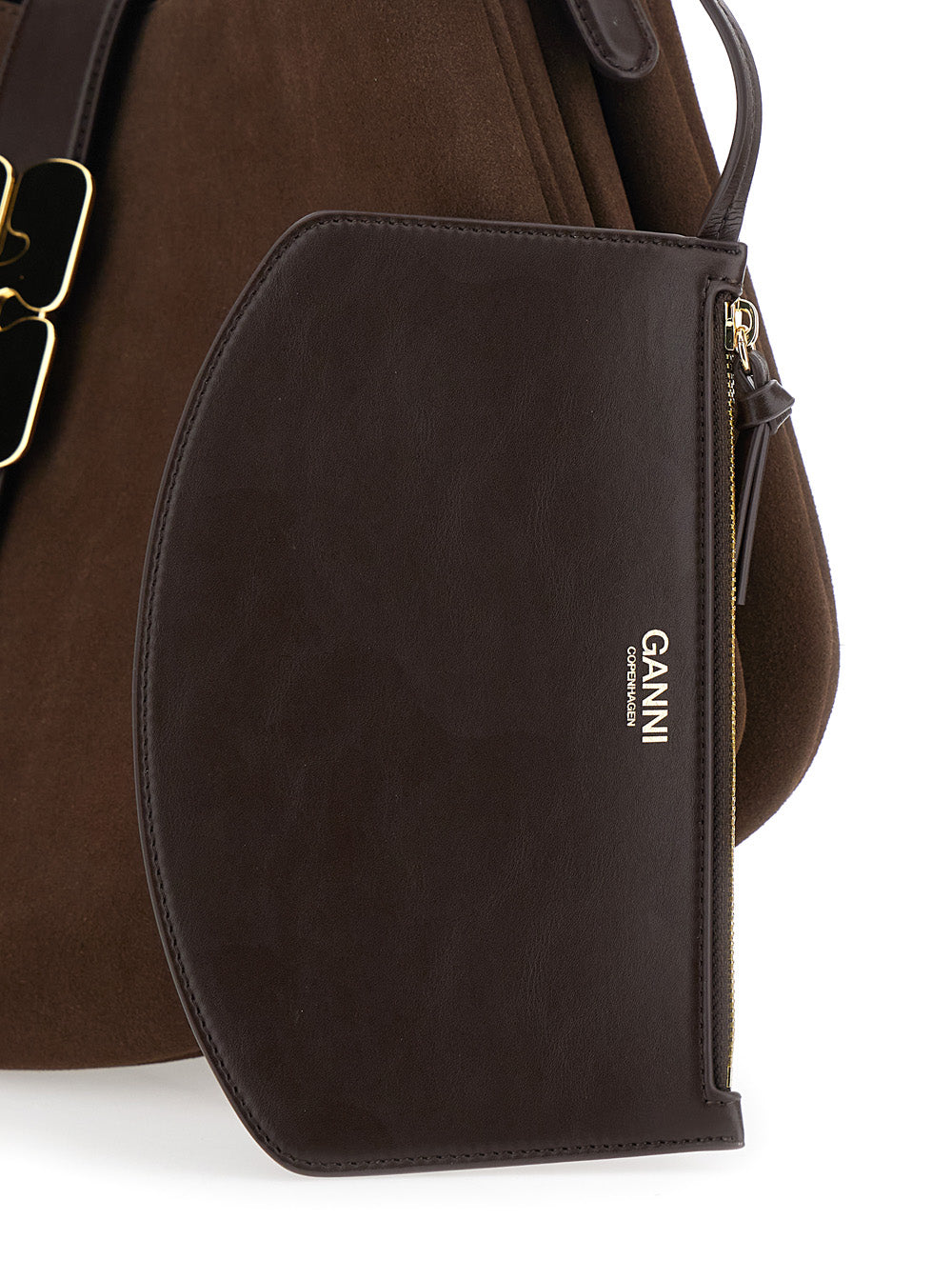 Kat Large Brown Shoulder Bag With Butterfly Plaque On Front Suede Women