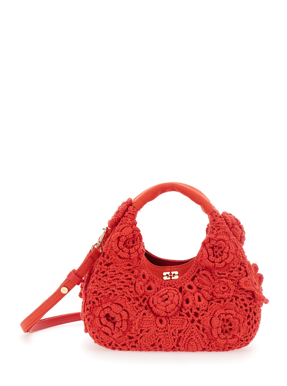 Handbag Hobo Mini Crochet With Red Details Cotton Woman Hand Bags