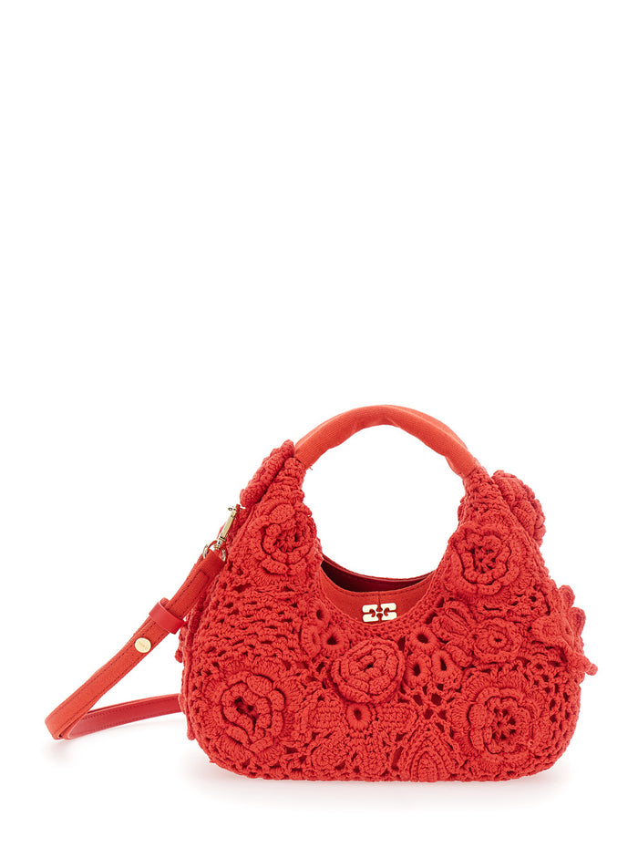 Handbag Hobo Mini Crochet With Red Details Cotton Woman Hand Bags