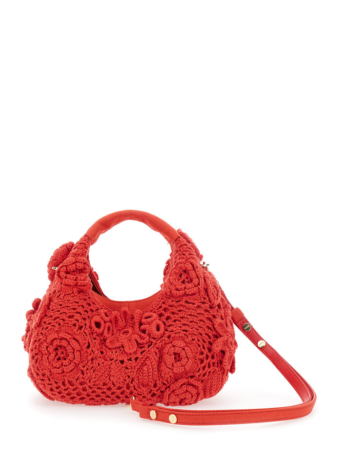 Handbag Hobo Mini Crochet With Red Details Cotton Woman Hand Bags