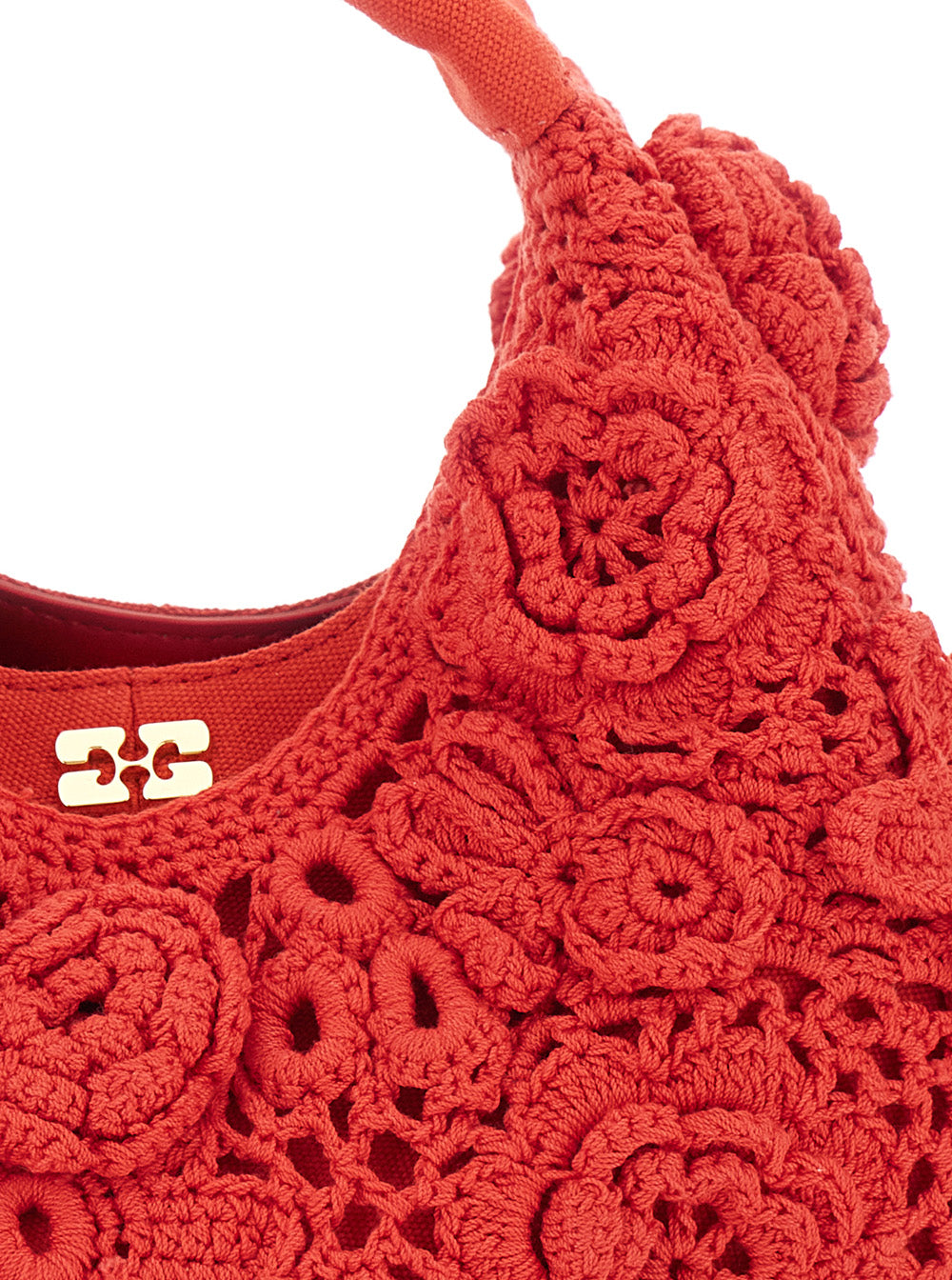 Handbag Hobo Mini Crochet With Red Details Cotton Woman Hand Bags