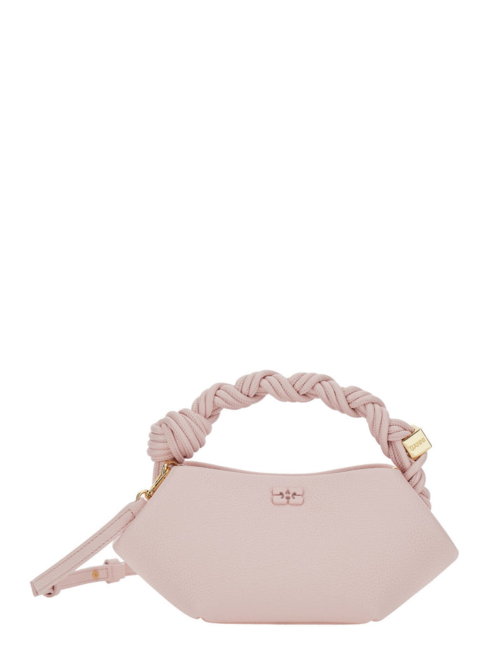 Bou Mini Pink Handbag With Intreccio Handle And Adjustable Removable Shoulder Strap Grained Leather Women Hand Bags