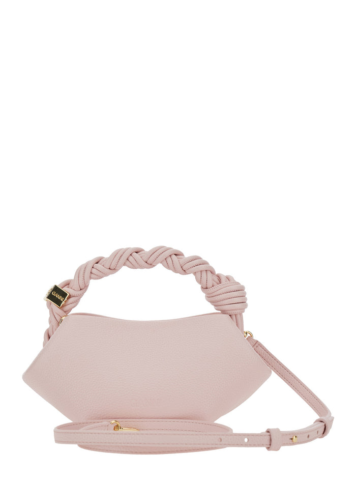 Bou Mini Pink Handbag With Intreccio Handle And Adjustable Removable Shoulder Strap Grained Leather Women Hand Bags