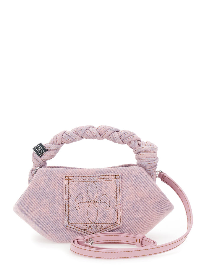 Bou Mini Handbag with Woven Handle and Adjustable Removable Strap in Pink Denim for Women Hand Bags