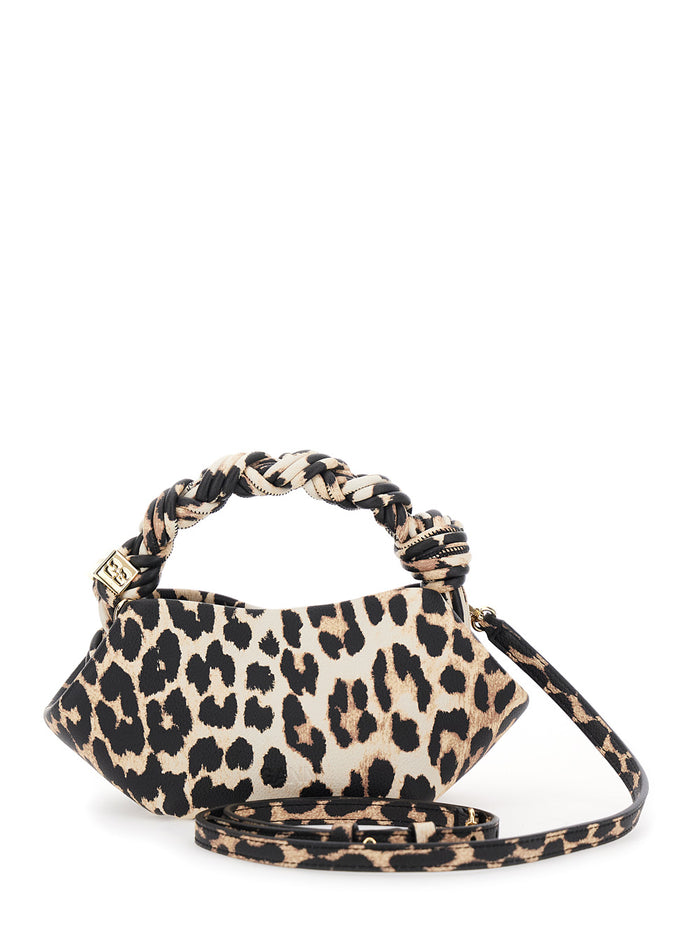 Bou Mini Handbag with Woven Handle and All-Over Animalier Motif in Brown Fabric for Women Polyester Polyurethane Hand Bags