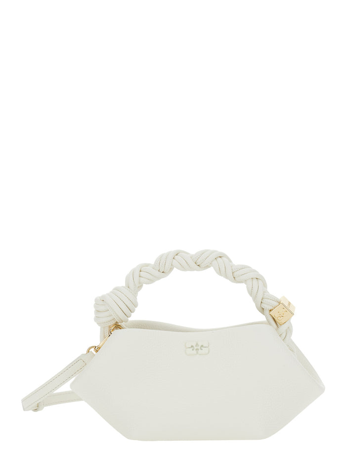 Bou Mini Handbag With Woven Handle White Leather For Women Hand Bags