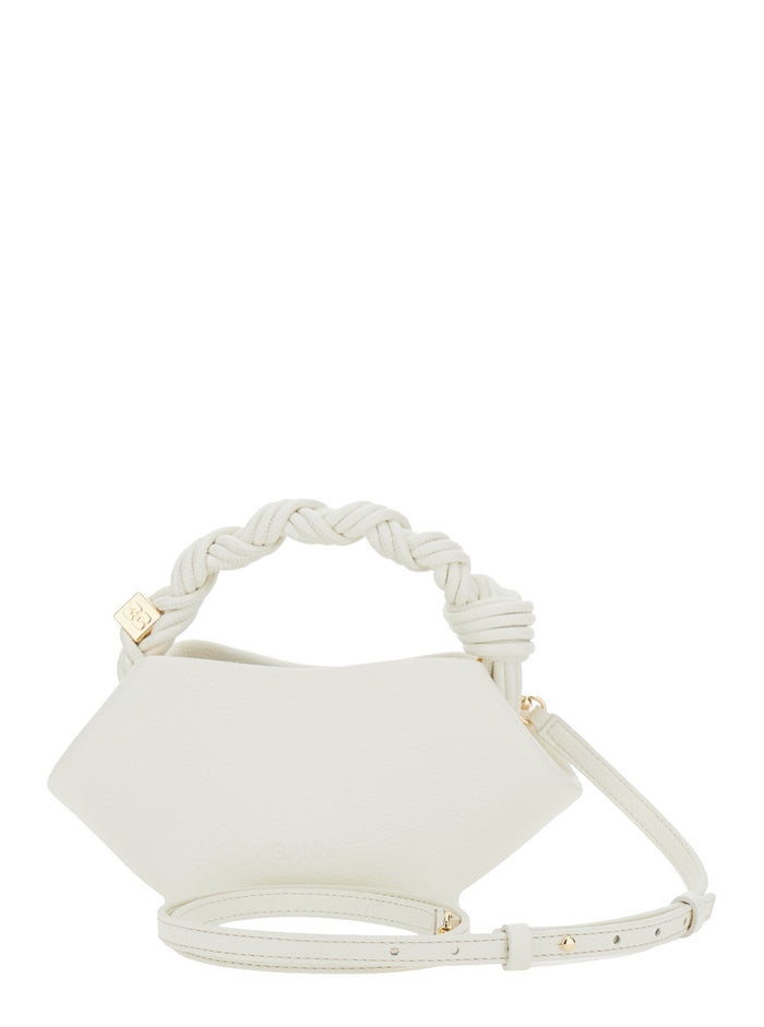 Bou Mini Handbag With Woven Handle White Leather For Women Hand Bags