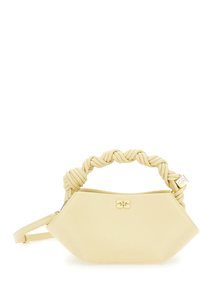 Bou Mini Yellow Handbag With Woven Handle Leather Women Hand Bags