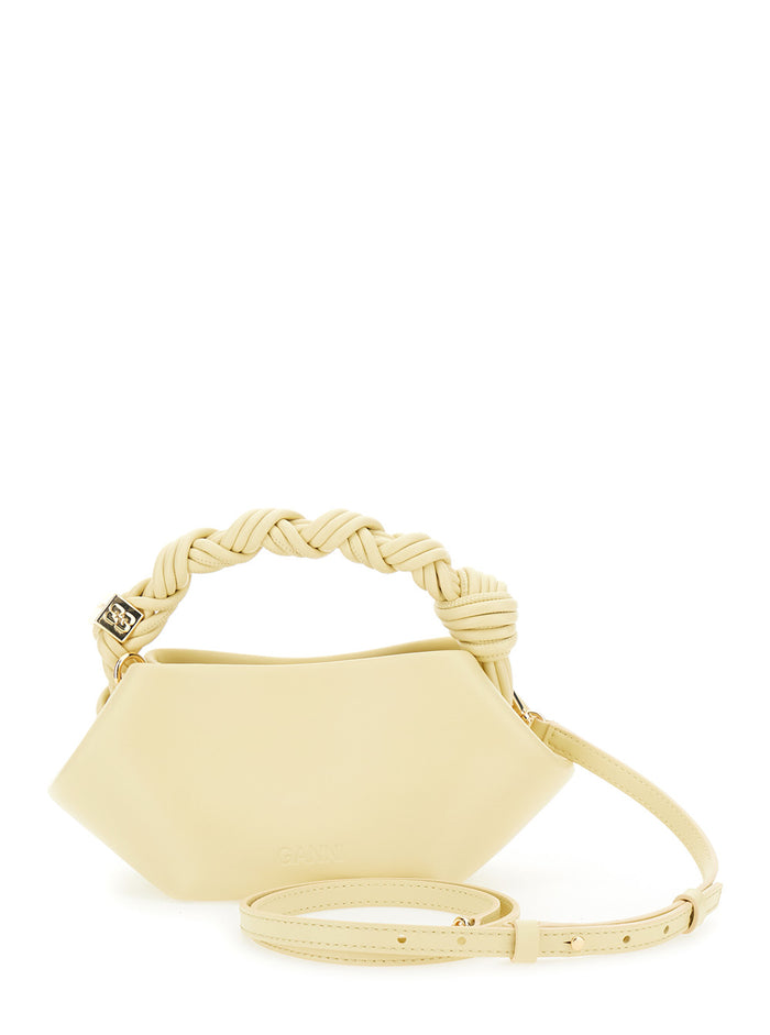 Bou Mini Yellow Handbag With Woven Handle Leather Women Hand Bags