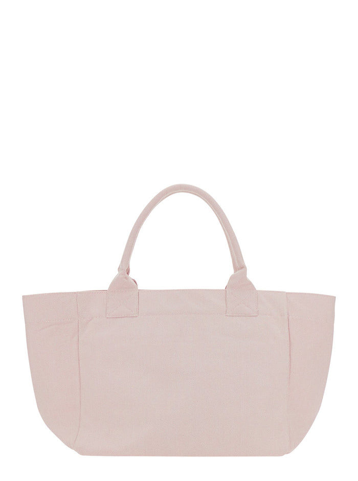 Trapeze Medium Pink Shopper With Logo Lettering And Print On The Front Cotton Women White Tote Bags
