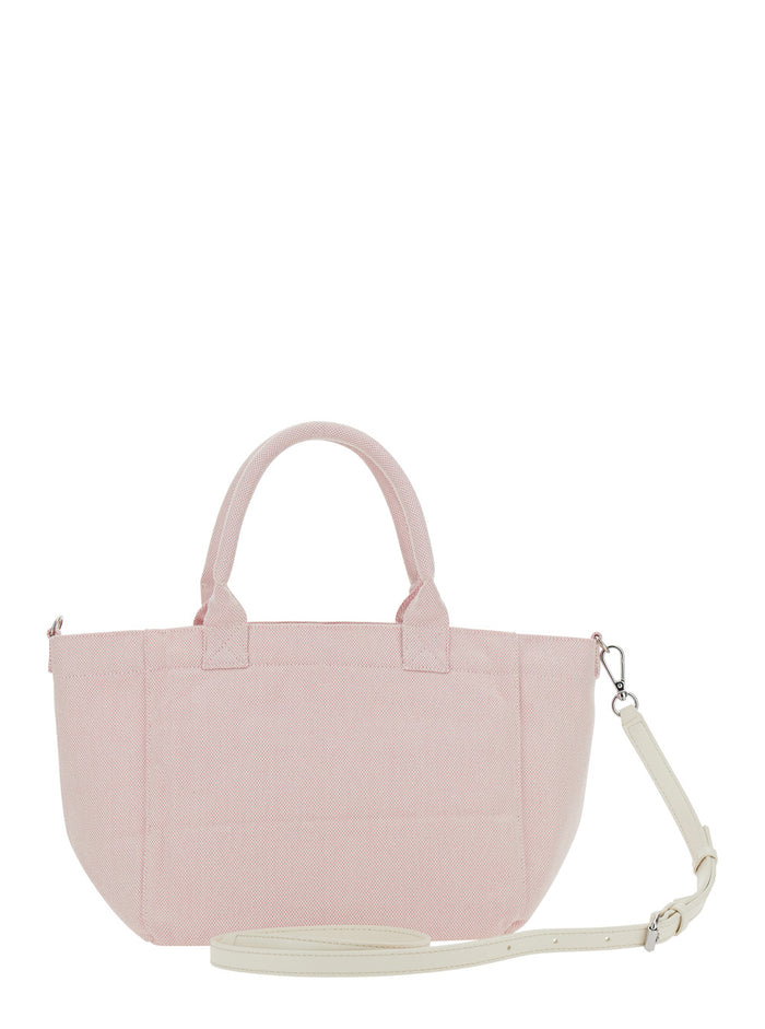 Small Easy Shopper Pink With Logo Print And Raspberry On The Front Cotton Women Tote Bags