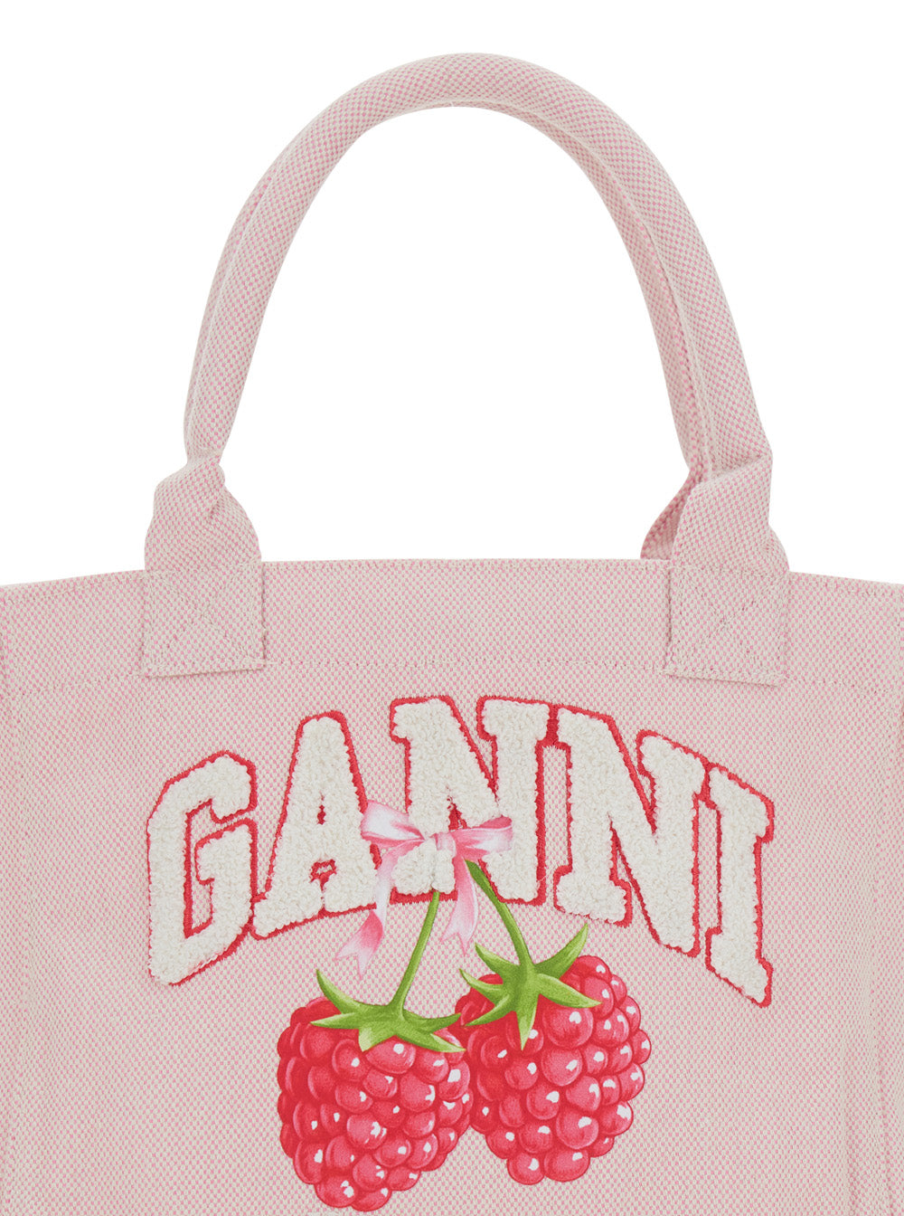Small Easy Shopper Pink With Logo Print And Raspberry On The Front Cotton Women Tote Bags