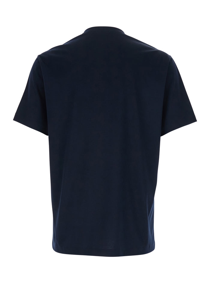 Blue Crew Neck T-shirt with Raised Collar in Cotton for Men Blu Tshirts And Polo Shirts