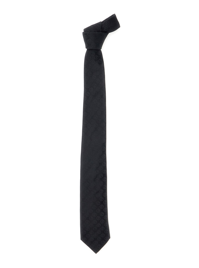 Black Tie with Tone-on-Tone All-Over Logo in Silk Man Papillon And Ties