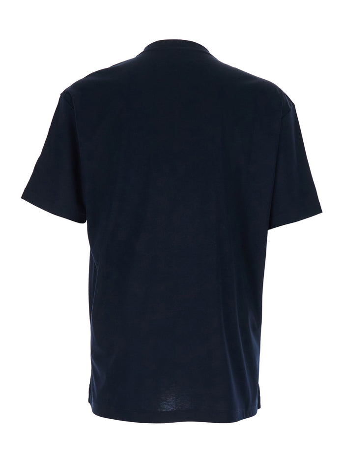 Blue T-Shirt with Raised Collar and Logo on the Front in Cotton Man Blu Tshirts Polo Shirts