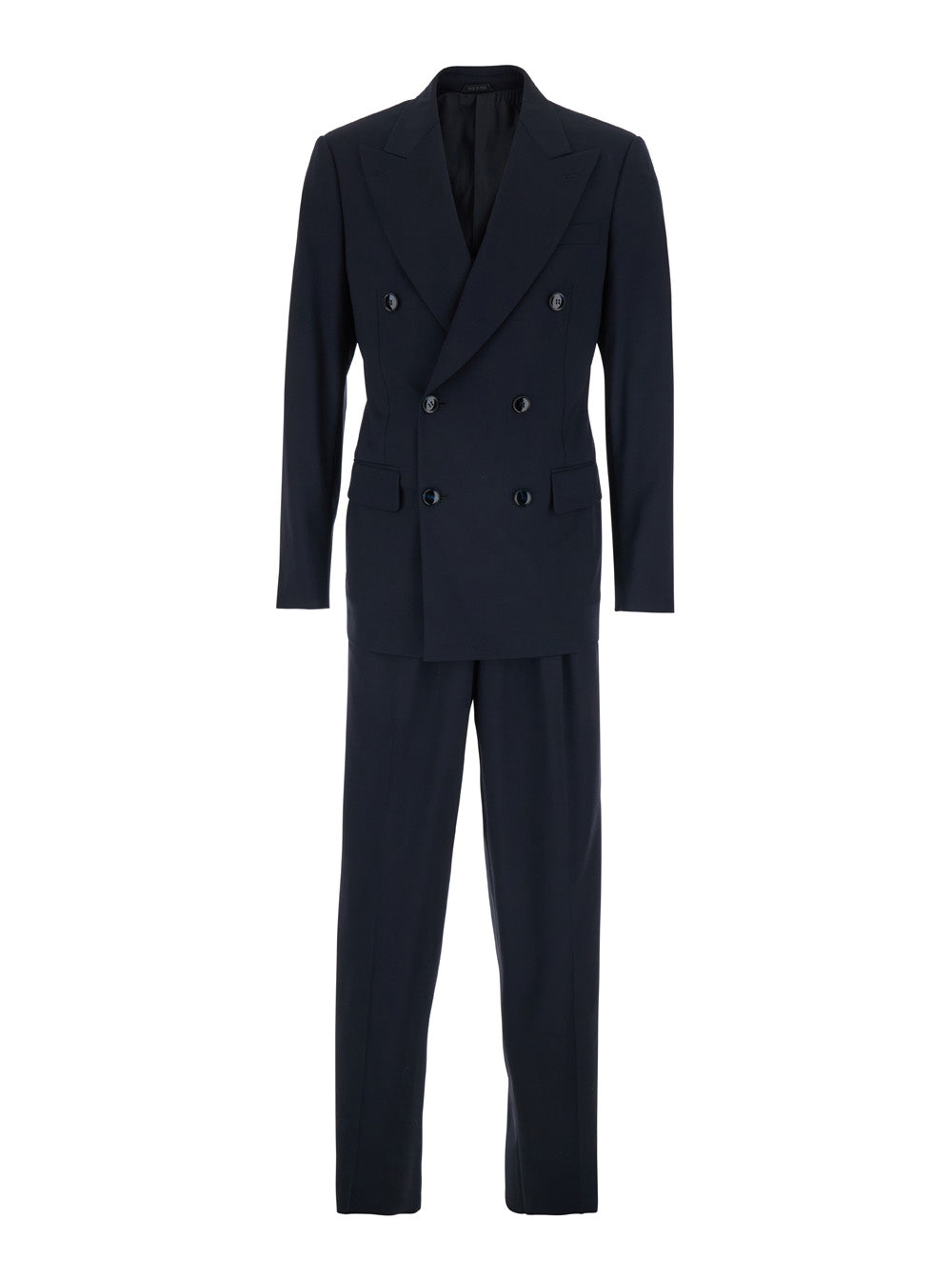 Blue Double-breasted suit with Peak revers and Two Pockets on the Front in Wool Man Blu Virgin Elastane Suits
