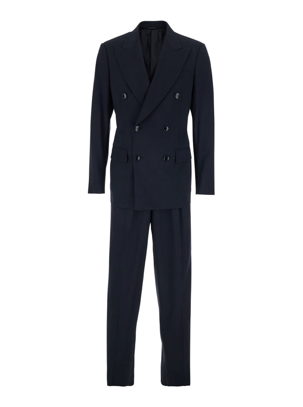 Double-Breasted Suit, Blue Wool Virgin Suits