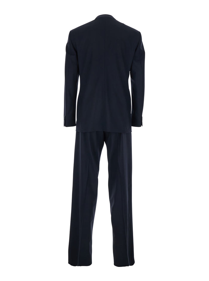 Blue Double-breasted suit with Peak revers and Two Pockets on the Front in Wool Man Blu Virgin Elastane Suits