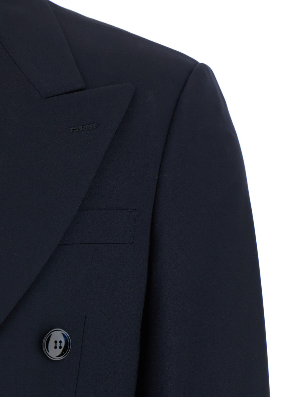 Blue Double-breasted suit with Peak revers and Two Pockets on the Front in Wool Man Blu Virgin Elastane Suits