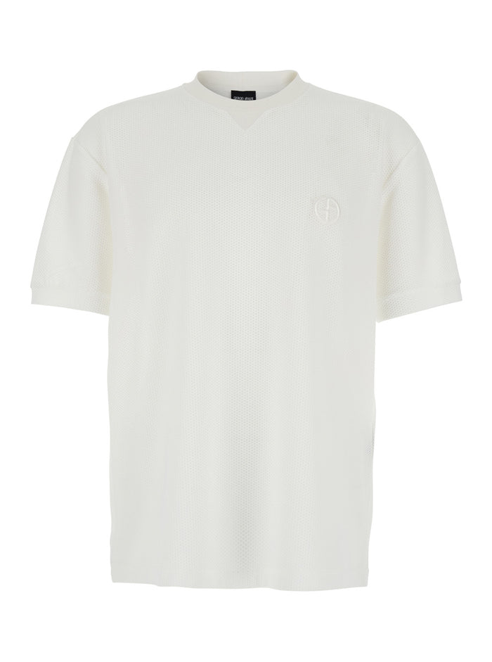 White Crew Neck T-Shirt with Logo on Front in Tech Fabric Stretch Man Elastane Polyamide Tshirts And Polo Shirts