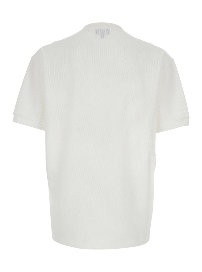 White Crew Neck T-Shirt with Logo on Front in Tech Fabric Stretch Man Elastane Polyamide Tshirts And Polo Shirts