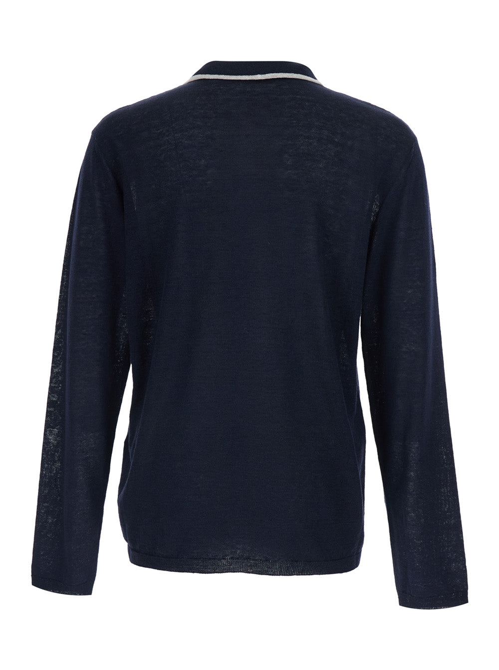 Blue Sweater with Contrasting Collar and Logo Embroidery on the Front in Linen Silk Blend for Women Blu Jersey