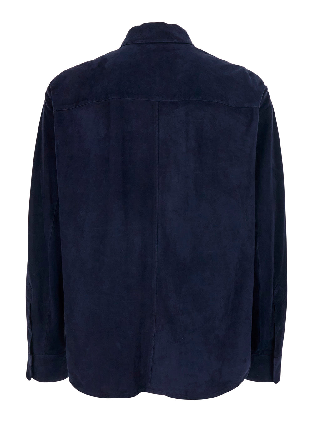 Blue Jacket with Hidden Closure on the Front in Suede Man Blu Lamb Leather Outerwear