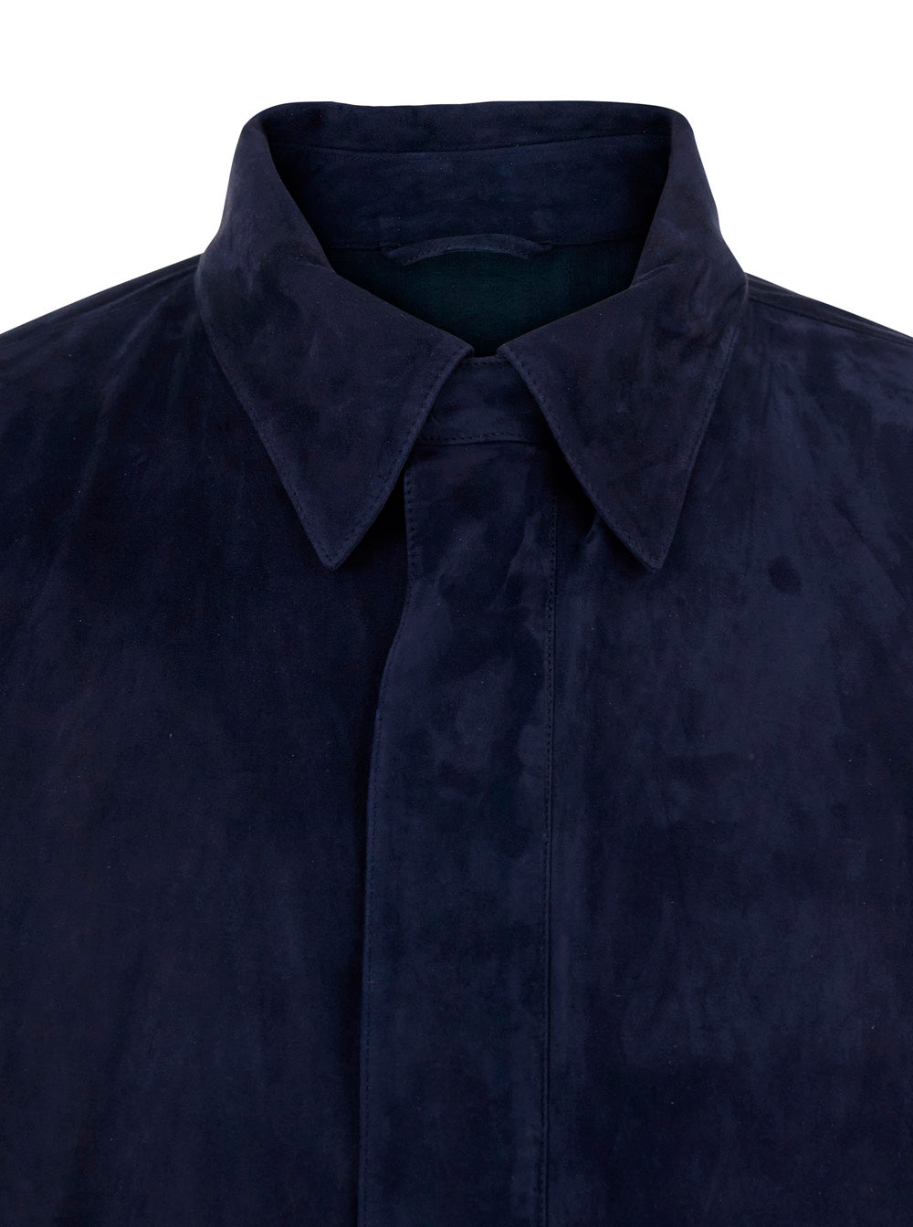 Blue Jacket with Hidden Closure on the Front in Suede Man Blu Lamb Leather Outerwear