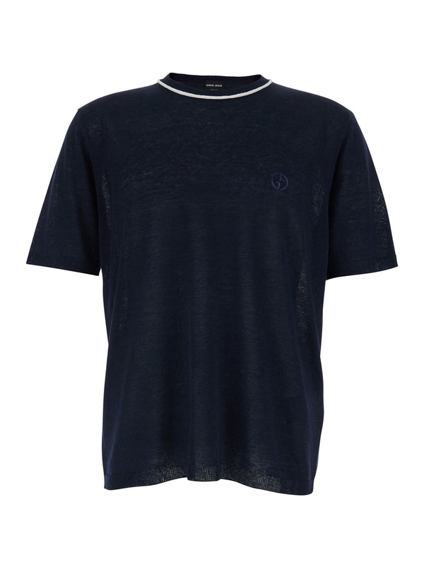 T-Shirt Crew Neck Blue Linen-Silk