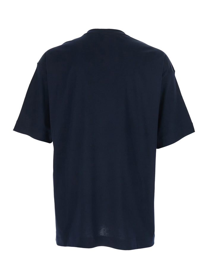 Blue Crew Neck T-Shirt with Logo Lettering on the Front in Cotton for Men Blu Tshirts And Polo Shirts