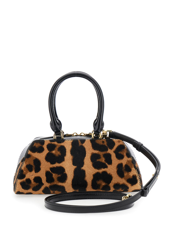 Antigona East West Brown Mini Handbag with Leopard Motif and logo lettering on the Front in Leather for Women Multicolor Calf Hand Bags