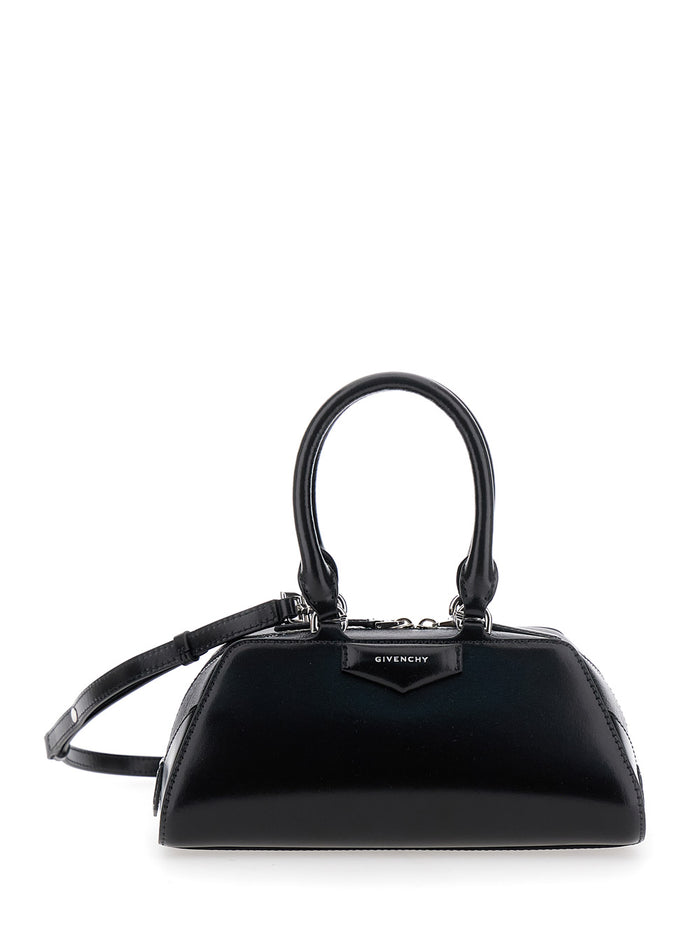 Black Antigona East West Mini Handbag with Adjustable and Removable Shoulder Strap Logo Lettering on the Front in Leather for Women Calf Hand Bags