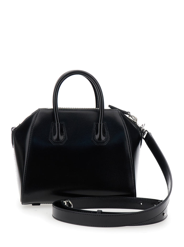 Black Small Handbag Antigona with Laminated Logo in Leather for Women Calf Hand Bags