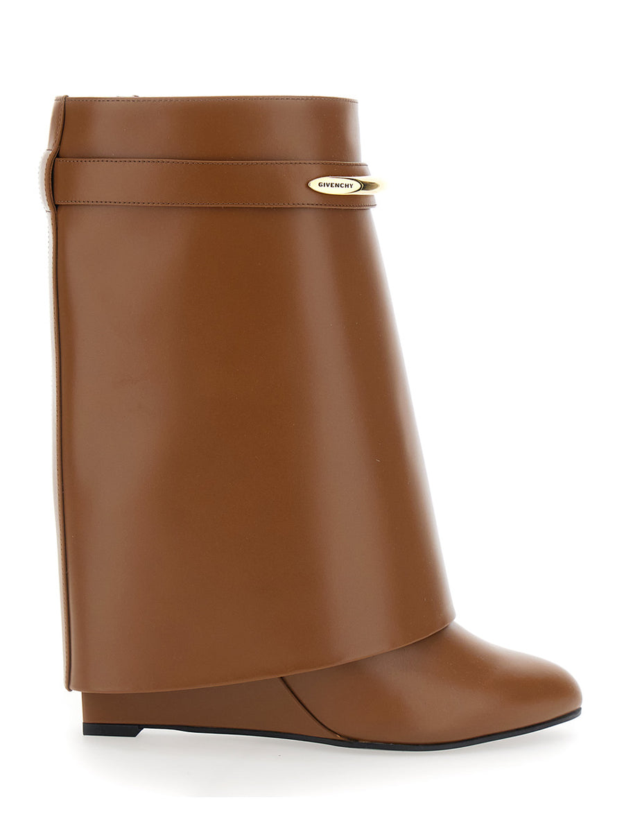 Wedge Ankle Boots Brown Leather Calfskin