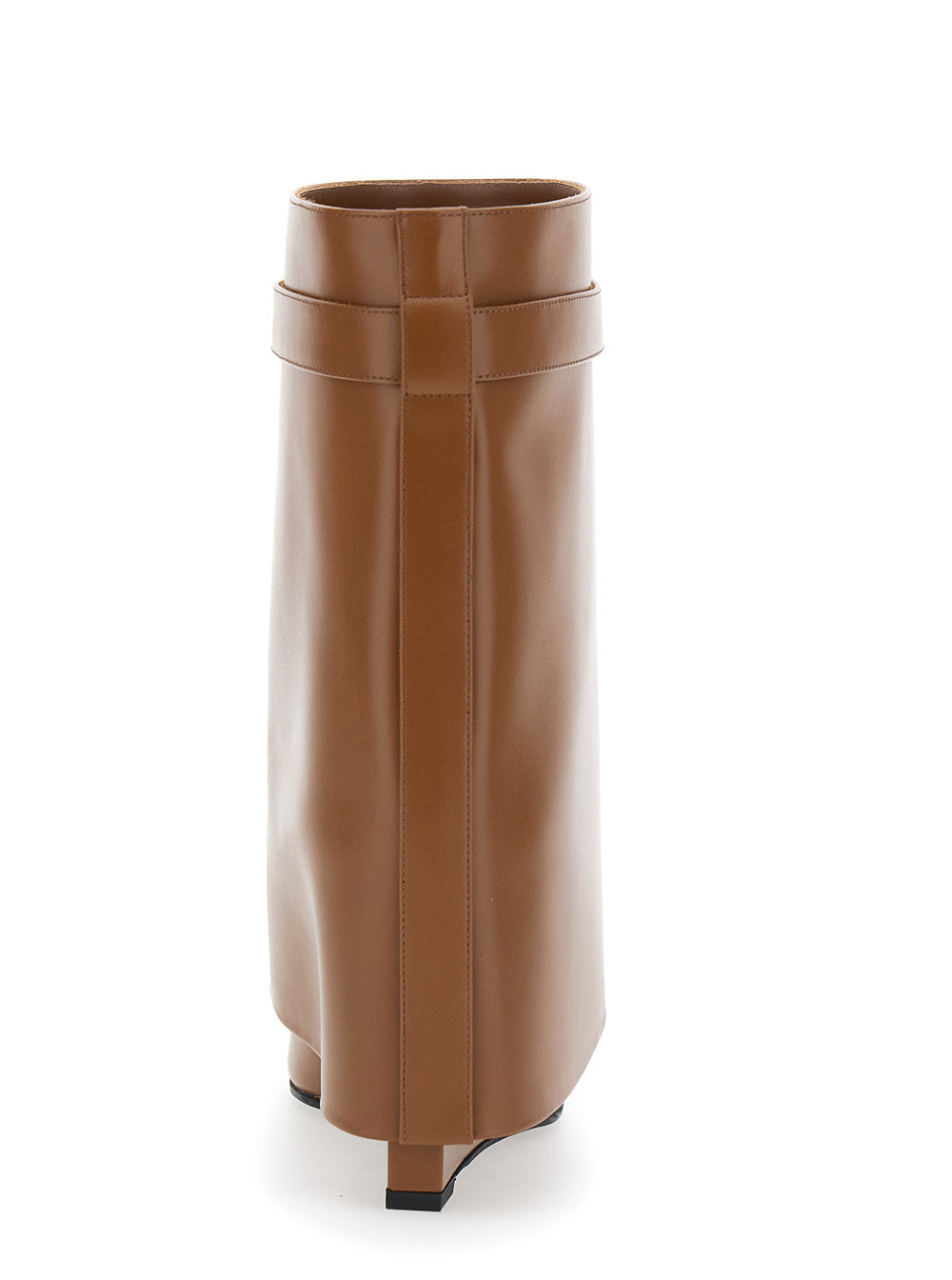 Wedge Heel Ankle Boots with Logo Plate on the Side in Brown Leather for Women Calf