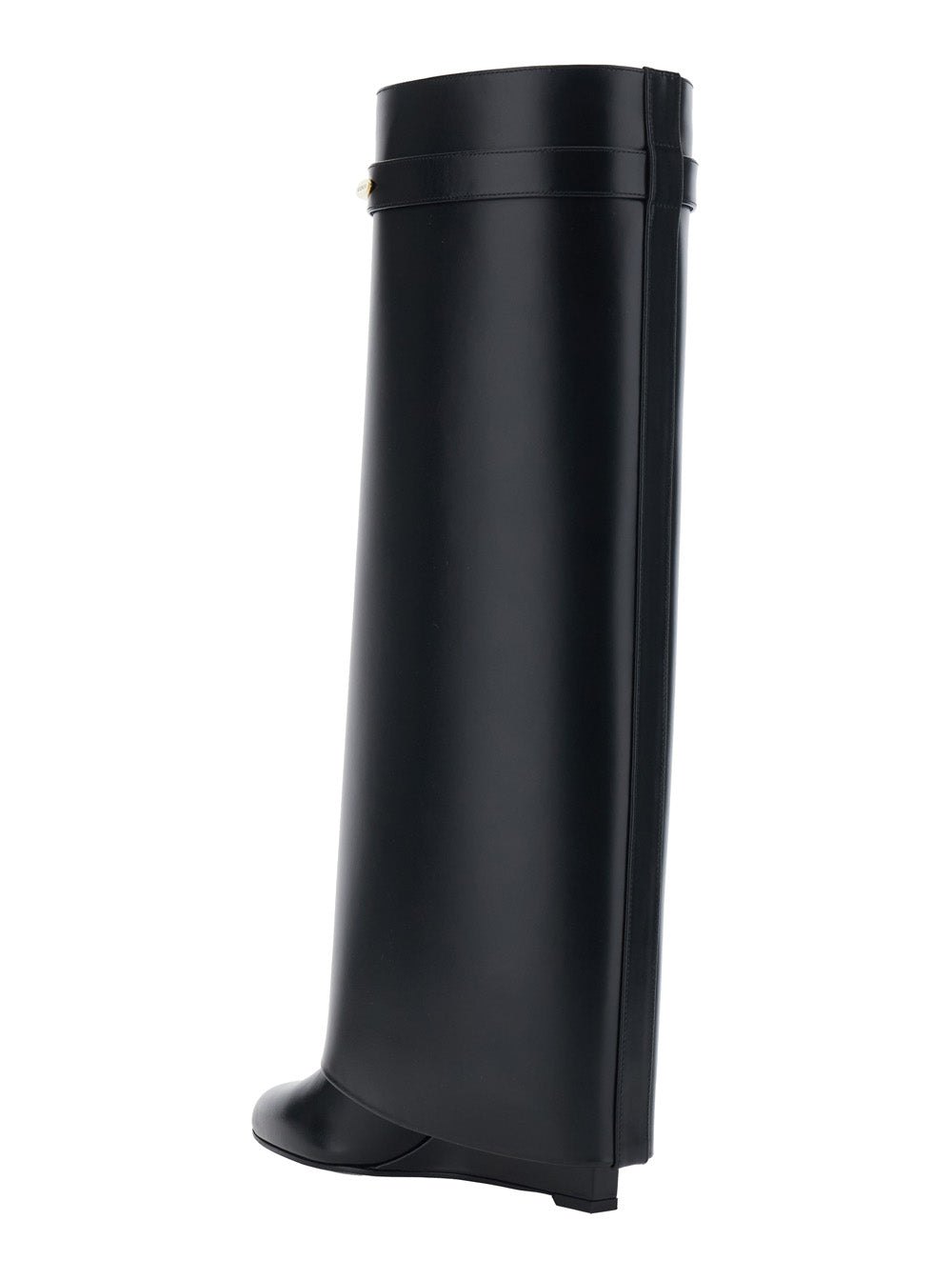 Shark Black Boots with Logo Plate on the Front and Wedge High Heel in Leather for Women Calf