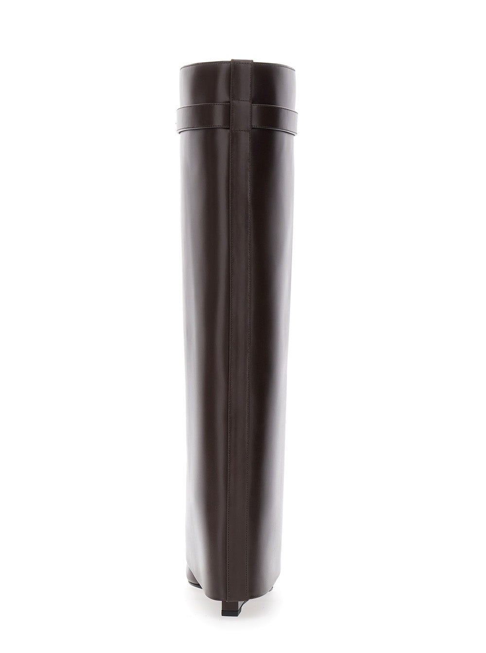 Pointed Toe High Wedge Heels with Logo Plate on the Front in Brown Leather for Women Calf Boot