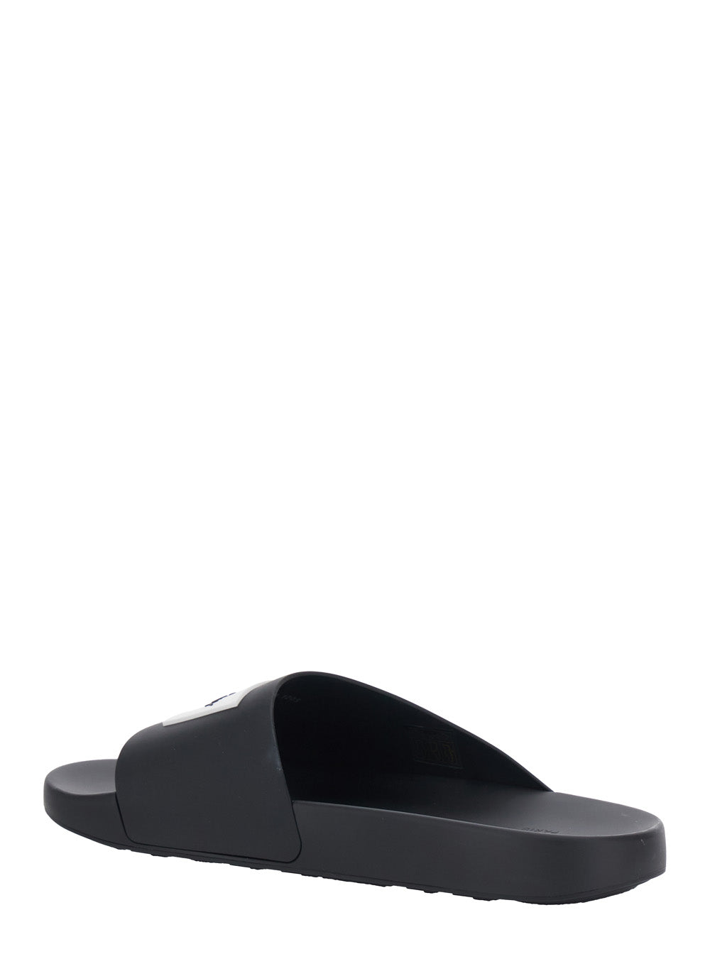 Mens Black Wide Band Sandals with Contrast Logo Patch Polyurethane Flat Shoes