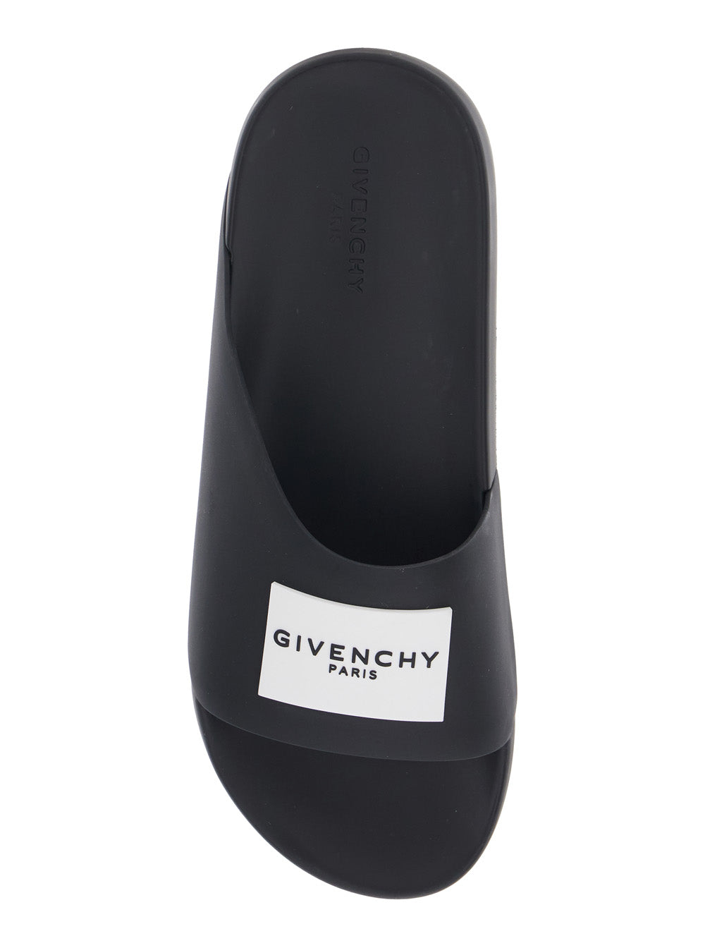 Mens Black Wide Band Sandals with Contrast Logo Patch Polyurethane Flat Shoes
