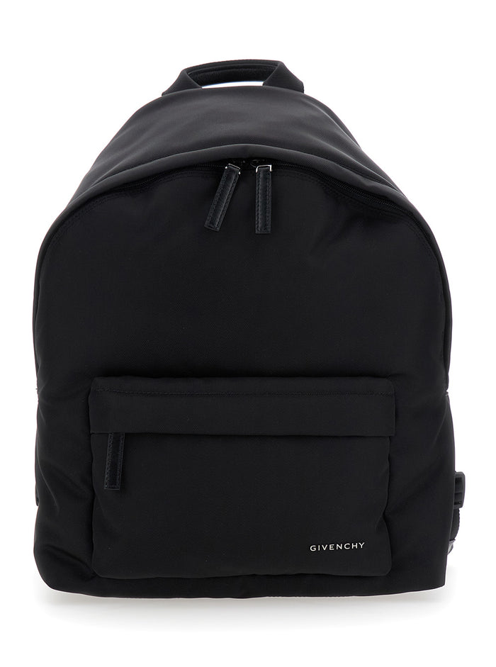 Black Backpack with Adjustable Straps and Logo on the Front in Tech Fabric for Men Polyamide Backpacks Belt Bags