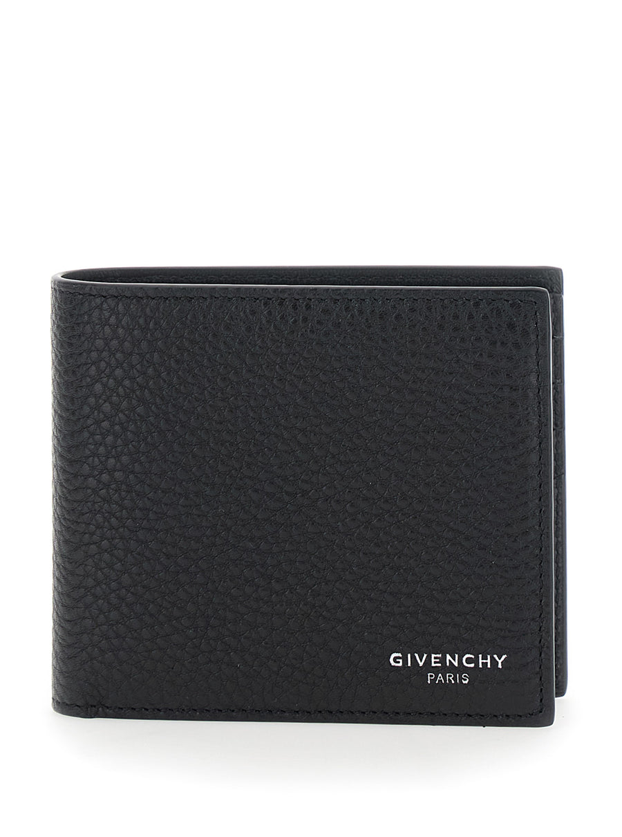 Bi-Fold Wallet Black Pebbled Leather Calf