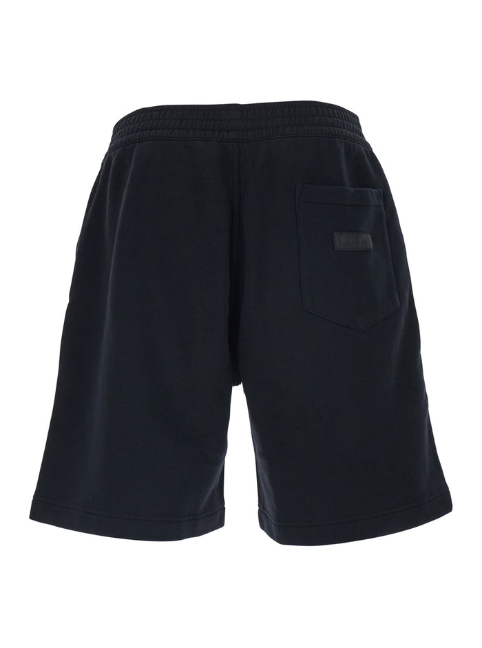 Black Bermuda Shorts With Elastic Waist And Logo Patch On The Back Cotton Man