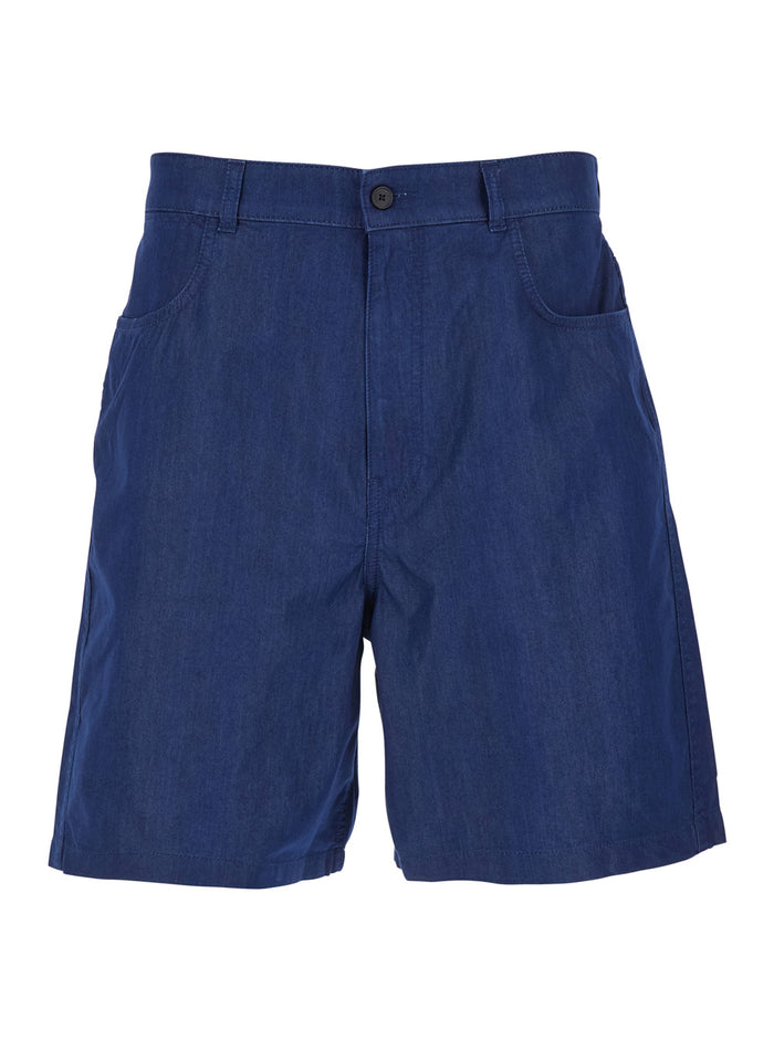 Blue Bermuda Shorts with Logo Print on the Back in Cotton Blend for Men Blu Polyamide And