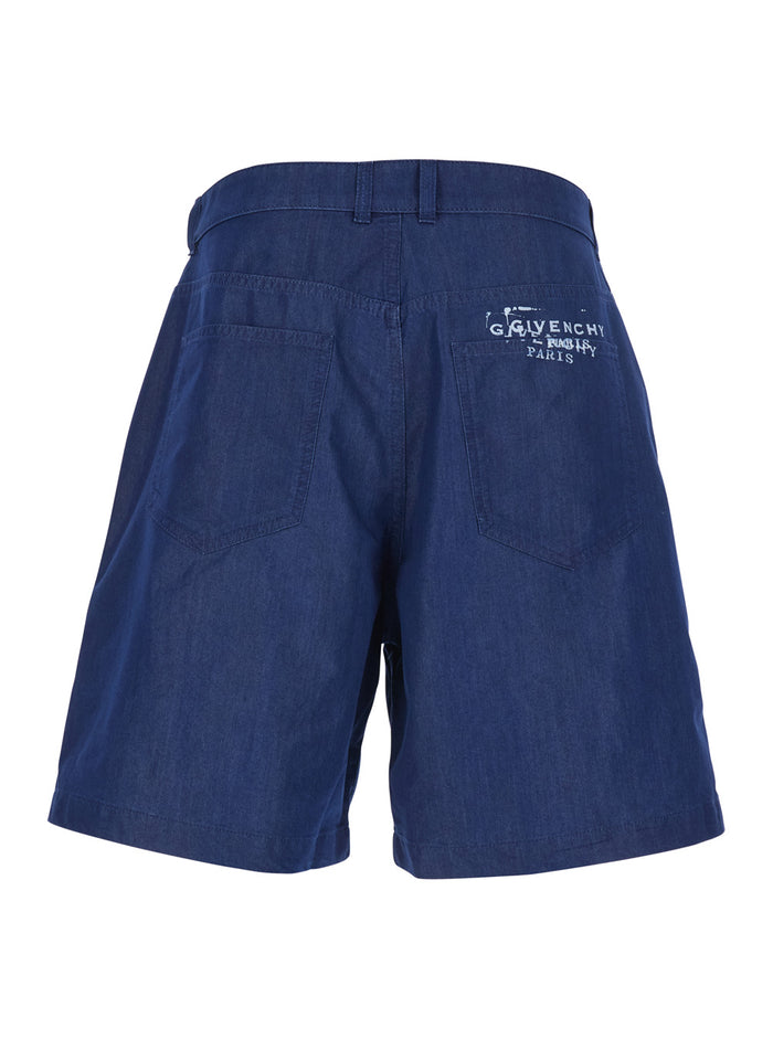 Blue Bermuda Shorts with Logo Print on the Back in Cotton Blend for Men Blu Polyamide And